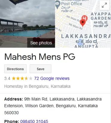 Mahesh Mens PG in Wilson Garden, Bengaluru